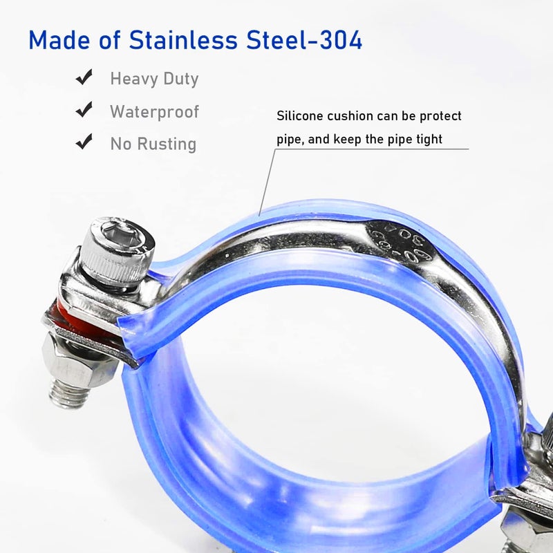 AKIHISA 2 Pcs 304 Stainless Steel Pipe Supports, Wall Mount Ceiling Mount Pipe Hanger, Pipe Holder for OD Pipe 32-34MM Adjustable Height Range 50-100mm - Image 5